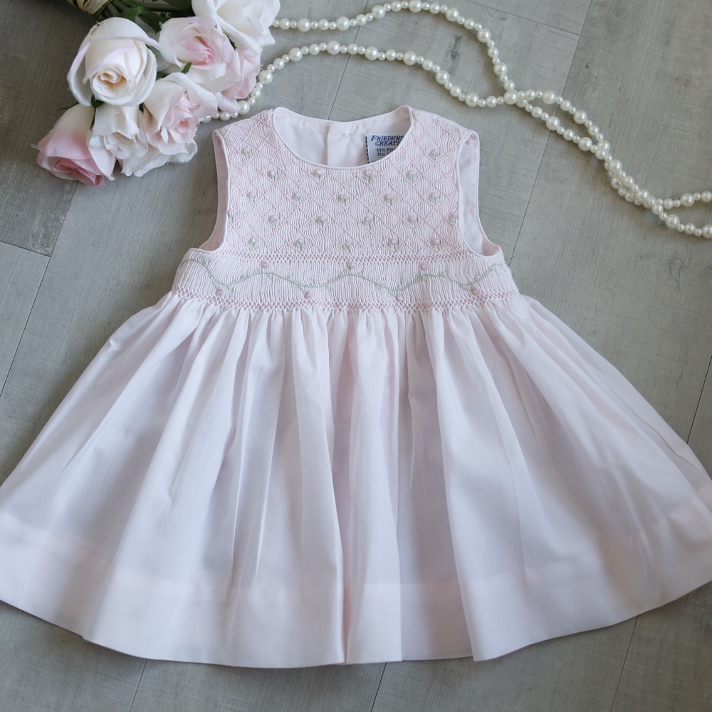 Girls Pink Smocked Dress Size 6 Month Embroidery Sleeveless NWOT
